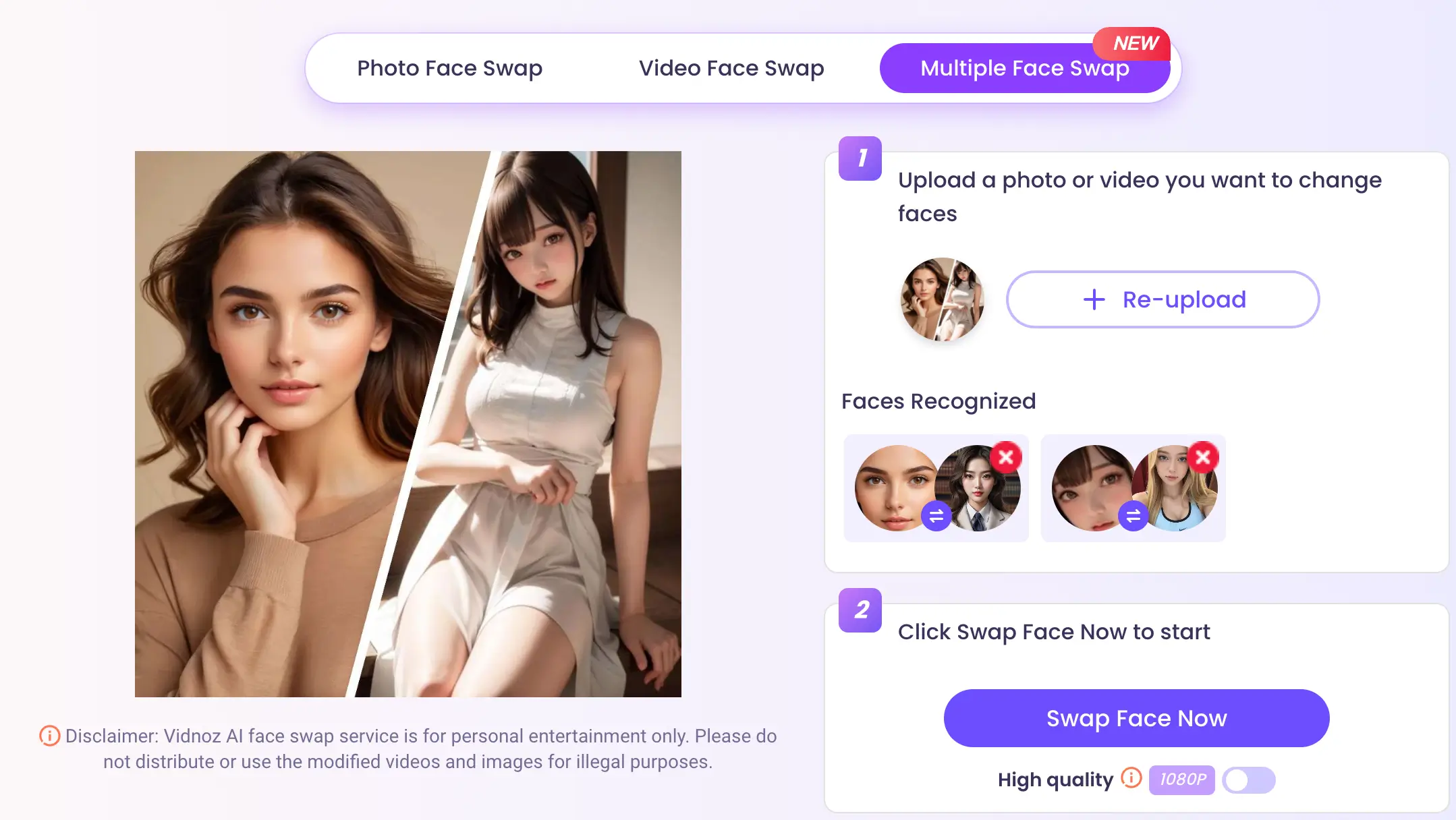 Vidnoz AI mutiple face swap