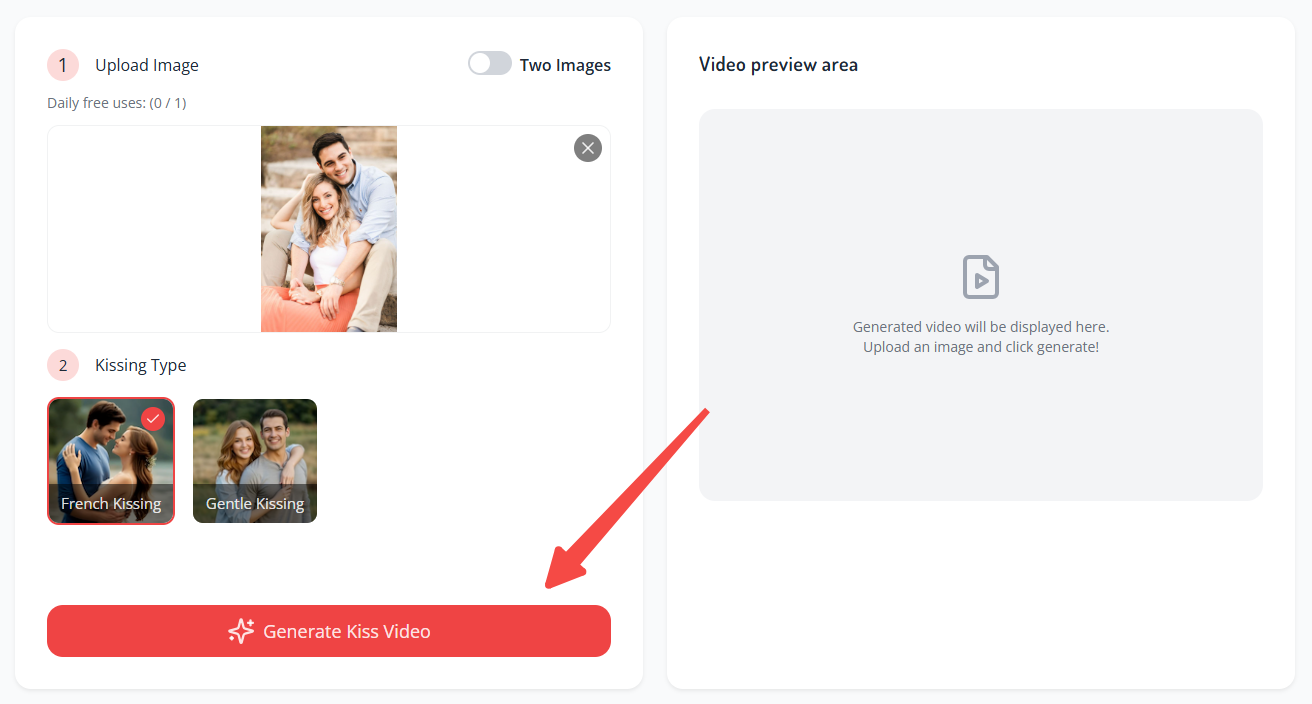 Step 3: Click "Generate Kiss Video"