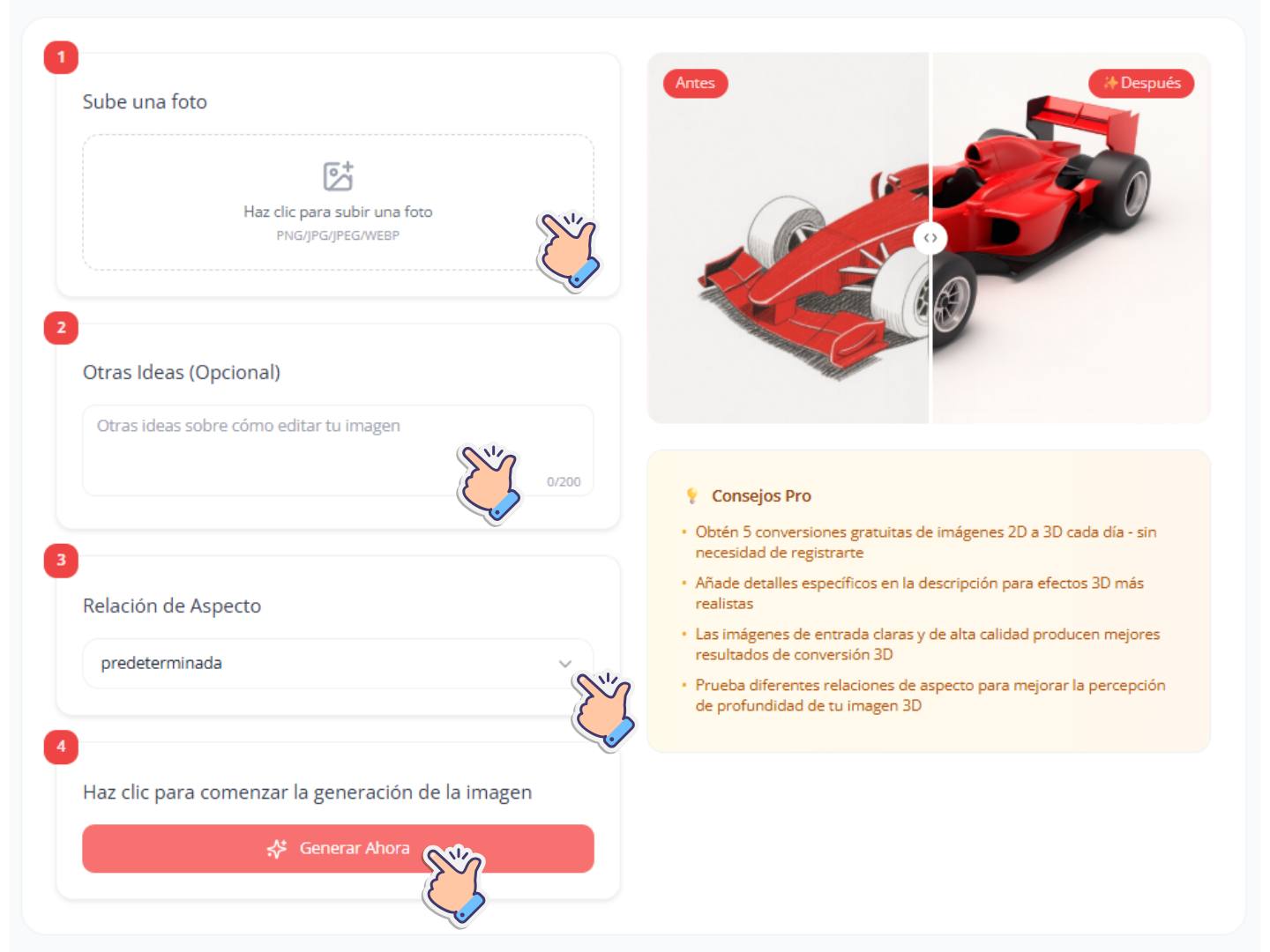 Cómo usar De Imagen 3D en 3 pasos